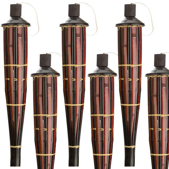 5 Star North Style Bamboo Torches - Decorative Torches with Fiberglass Wicks - Extra-Large (16oz) Metal Canisters for Longer Lasting Burn - Stands 59&quot; Tall - EZ Pour Funnel Included (6 Pack)
