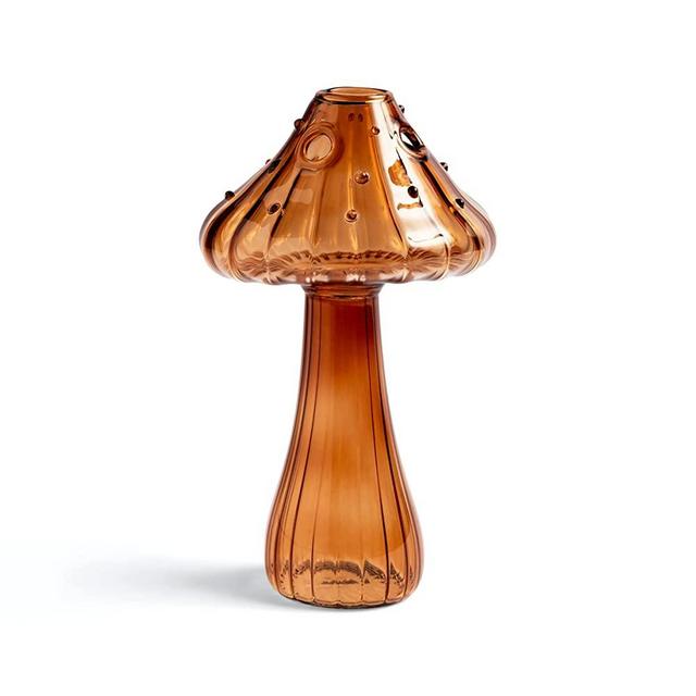 Hafhef Decorative Mushroom Vase, Delicate Flower Vase, Cottagecore Room Decor, Unique Brown Glass Vase for Home/Kitchen/Office Decorations