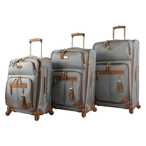 Steve Madden Luggage 3 Piece Softside Spinner Suitcase Set Collection (One Size, Harlo Gray)