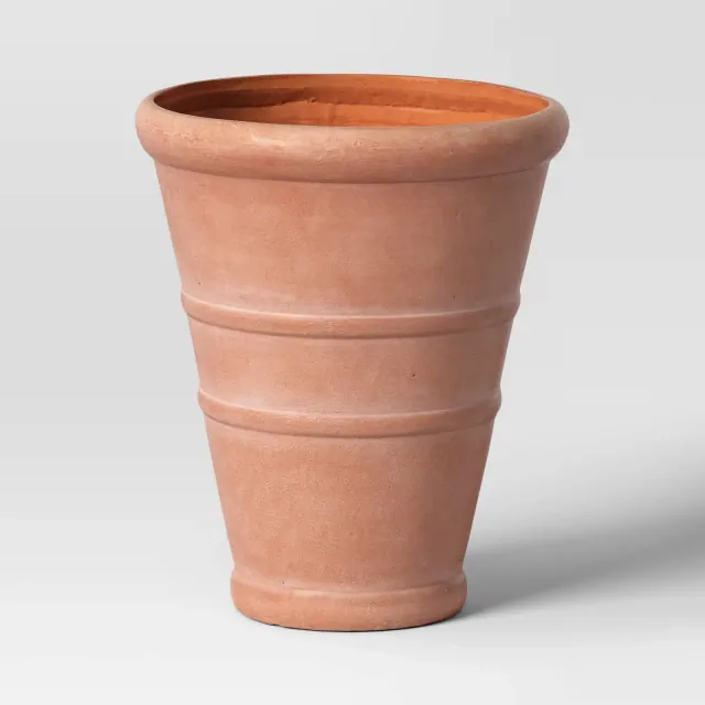 Classic Ribbed Composite Indoor Outdoor Planter Pot 14"x14"x16" Terracotta Pink - Threshold™