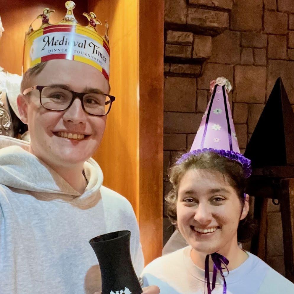 Fun night at Medieval Times! A falcon nearly took out Jo's hat during the bird demonstration.