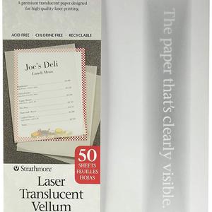 Strathmore Paper - Strathmore 59-854 Laser Vellum Inkjet Paper, 8.5"x11", 50 Sheets
