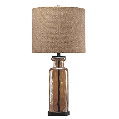 Signature Design by Ashley - Laurentia Glass Table Lamp with Drum Shade - Champagne Toned