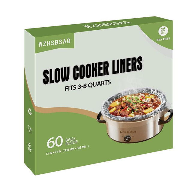 WZHSBSAQ Slow Cooker Liners, 60 Cooking Bags, Large Disposable Pot Liner Plastic Bags for 3QT to 8QT Slow Cookers, 13 in. x 21 in.