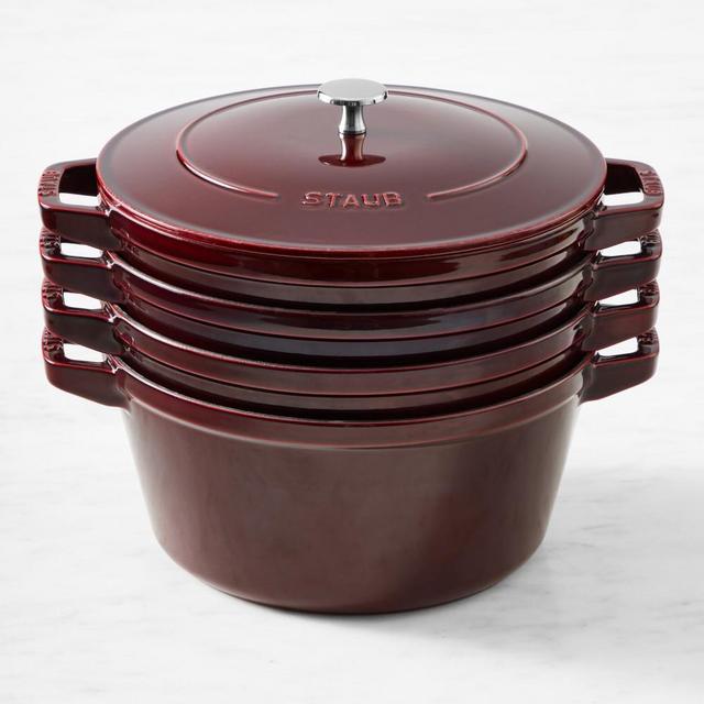 Staub Enameled Cast Iron Stackable 5-Piece Cookware Set, Grenadine