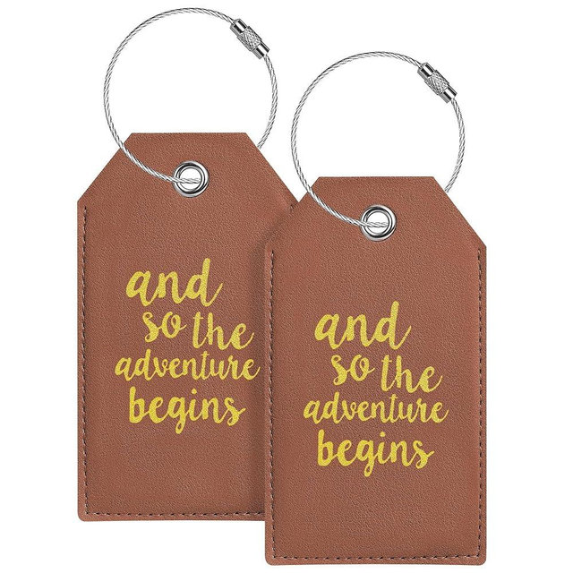 Luggage Tag & Initial Baggage Tags for Suitcases Leather Bag Tags for Backpacks Handbag School Instrument with Name ID Label Travel Essentials, Unique Fun Brown Personalized Luggage Tags 2 Pack