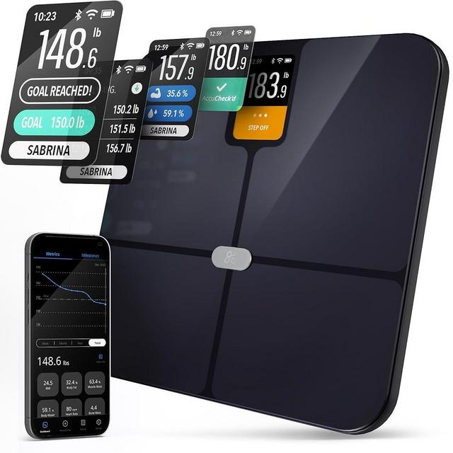 Greater Goods Smart Weight Scale – Digital Bathroom Scale with BMI, Body Fat & Muscle Mass, Bluetooth and Wi-Fi Sync with Weight Gurus App, Large Display, 440lb Capacity