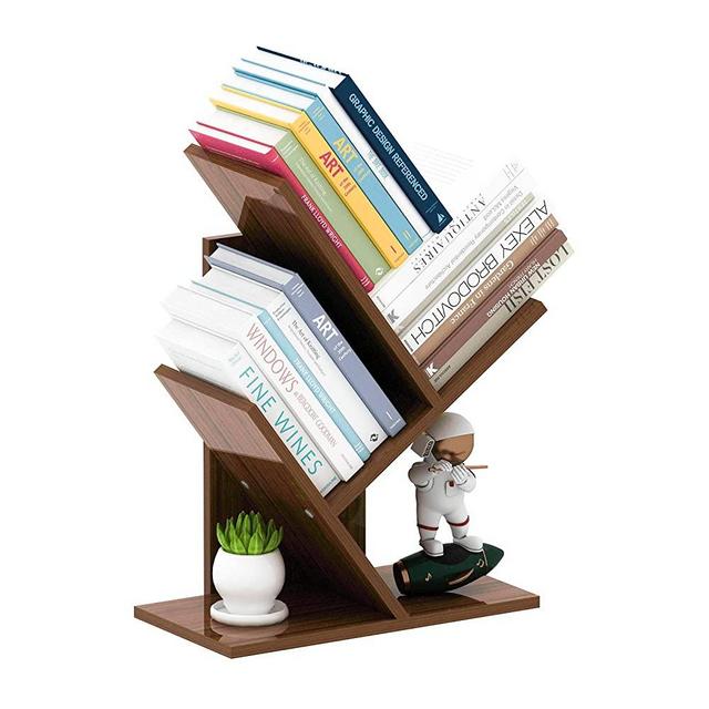 ZRWD Tree Bookshelf, 3-Tier Book Storage Organizer Shelves Floor Standing Bookcase, Wood Storage Rack for Office Home School Shelf Display for Cd/Magazine（Dark Walnut ）