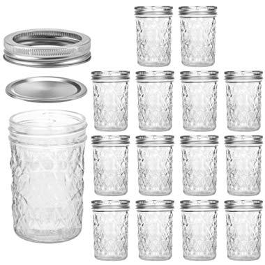 Mason Jars 8 OZ, VERONES 8 OZ Canning Jars Jelly Jars With Regular Lids, Ideal for Jam, Honey, Wedding Favors, Shower Favors, Baby Foods, 15 PACK