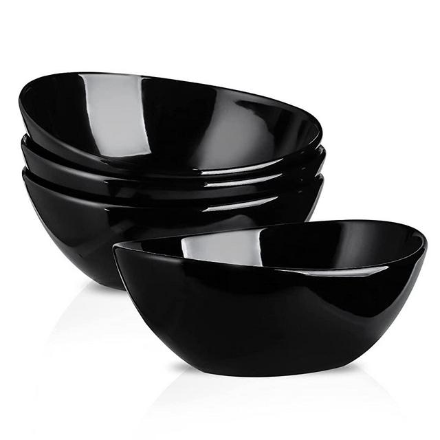 Hasense 8" Porcelain Serving Bowls, Large Serving Dishes, 36 Ounce Salad Bowls, Side Dishes Pasta Popcorn Microwave & Dishwasher Safe Dinner Parties, Set of 4, Black