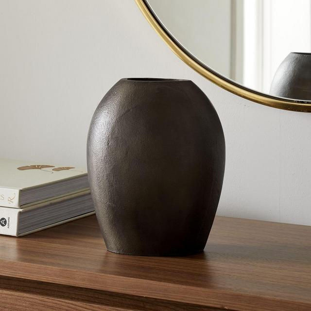 Metal Pebble Vase, Blackened, Tall Round