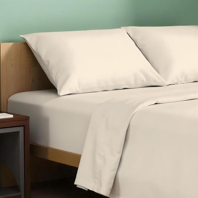 TEXAS LINEN CO. 100% Organic Cotton Percale Sheets Queen Size - Cotton Percale Sheets Queen, 4 Piece Queen Percale Sheet Set, Crisp, Cooling Sheets, 16" Deep Pocket Hotel Sheets Queen Size - Ivory