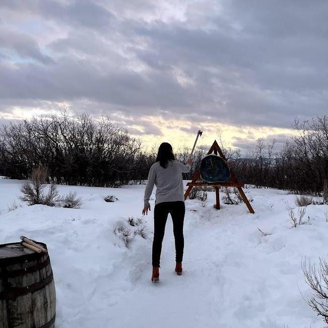 Axe-throwing post-proposal (and pre-champagne)