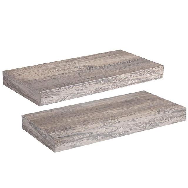 HOOBRO Floating Shelves, Wall Shelf Set of 2, 15.7 inch Hanging Shelf with Invisible Brackets, for Bathroom, Bedroom, Toilet, Kitchen, Office, Living Room Decor, Greige BG40BJ01