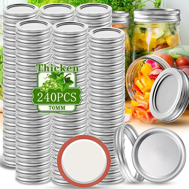SLifeJars Canning Lids and Rings Regular Mouth, 240 Count Mason Jar Lids and Rings Set for Regular Mouth Canning,Split-type Lids with Silicone Seals Rings Leak Proof and Secure for Regular Mason Jars