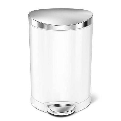 6L Semi-Round Step Open Trash White/Steel - simplehuman