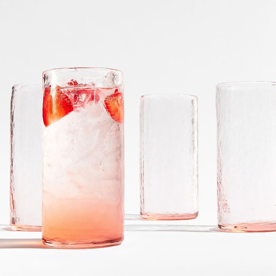 Set of 4 Blush Handmade Hammered Tall Drinking Glasses - 18.6 oz.