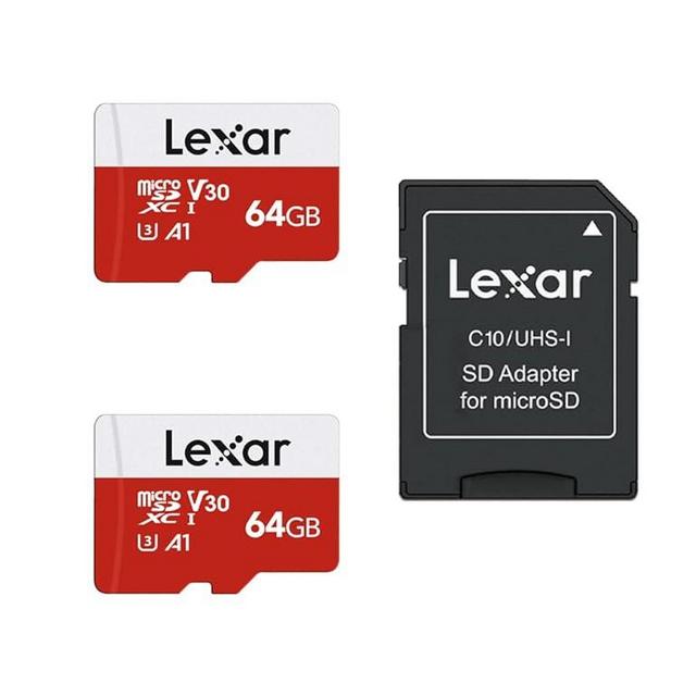 Lexar 64GB Micro SD Card 2 Pack, microSDXC UHS-I Flash Memory Card with Adapter - Up to 100MB/s, U3, Class10, V30, A1, High Speed TF Card (2 microSD Cards + 1 Adapter)