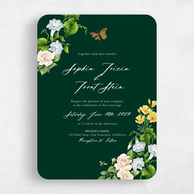 Green Rounded Wedding Invitation - Eterno Portrait