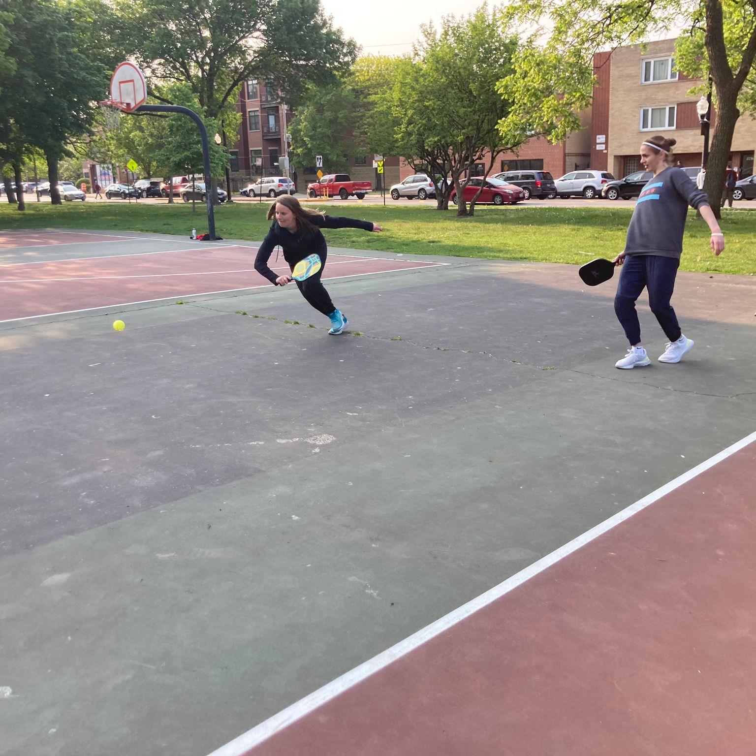 Lucy hustling on the pickle court, and Lena avoiding the kitchen at all costs