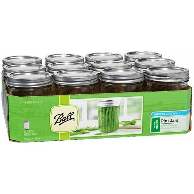 Ball Glass Mason Jar With Lid & Band, Wide Mouth, 16 Ounces, 12 Count