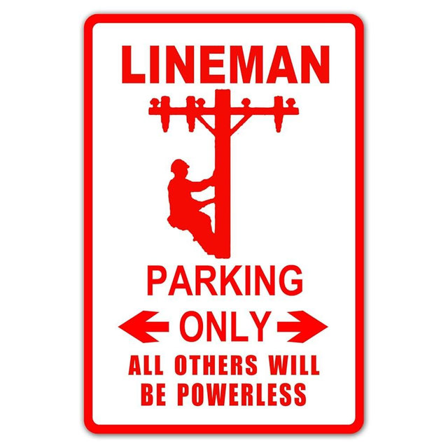 Wisesign Personalized Lineman Parking Electric Pole Worker New 12x8 inch Metal Signs Tin Sign Wall Decor