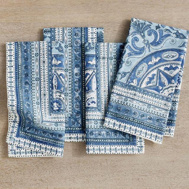 Nila Medallion Block Print Cotton Napkins - Set of 4