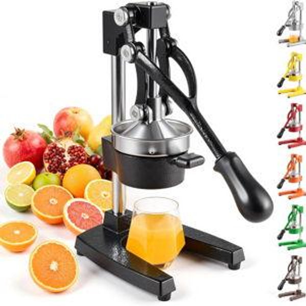 CO-Z Manual Citrus Juicer, Commercial Grade Cast Iron Orange Juicer, Professional Heavy Duty Juice Press with Removable Strainer, Manual Juice Extractor for Orange Lemon Pomegranate Citrus, Black