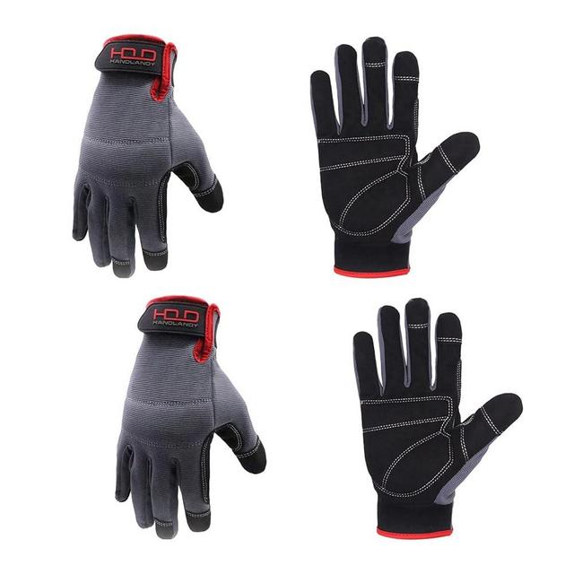 HANDLANDY Mens Work Gloves Touch screen, Utility Mechanic Gloves, Flexible Breathable Fit- Padded Knuckles & Palm