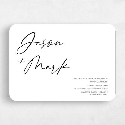 White Rounded Wedding Invitation - Nahomi Landscape