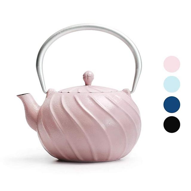 Tea Kettle, TOPTIER Japanese Cast Iron Tea Kettle with Infuser for Loose Leaf and Tea Bags, Stovetop Safe Cast Iron Teakettle Coated with Enameled Interior for 40 oz (1200 ml), Blush Pink