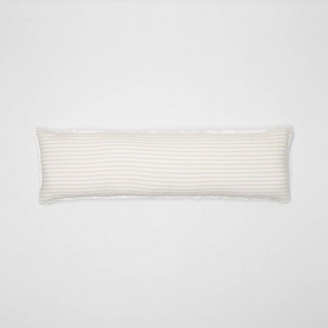 Lumbar Heavyweight Linen Blend Stripe Decorative Throw Pillow Natural - Casaluna™