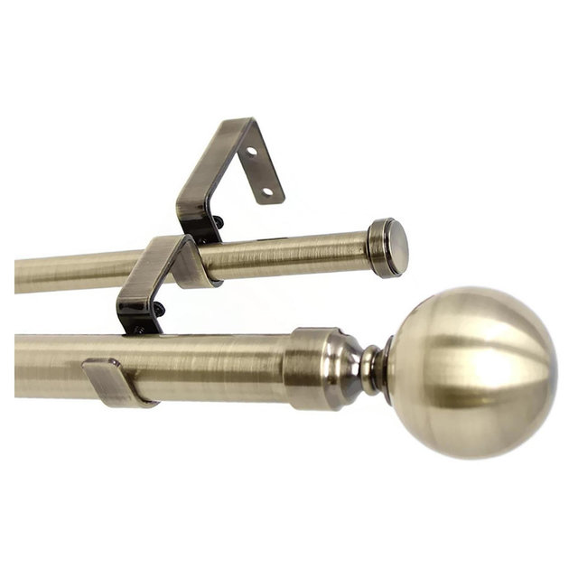 Urbanest Steel Ball Manhattan 1-inch 5-8 inch Double Drapery Curtain Window Rod Set Antique Brass 48"-84”