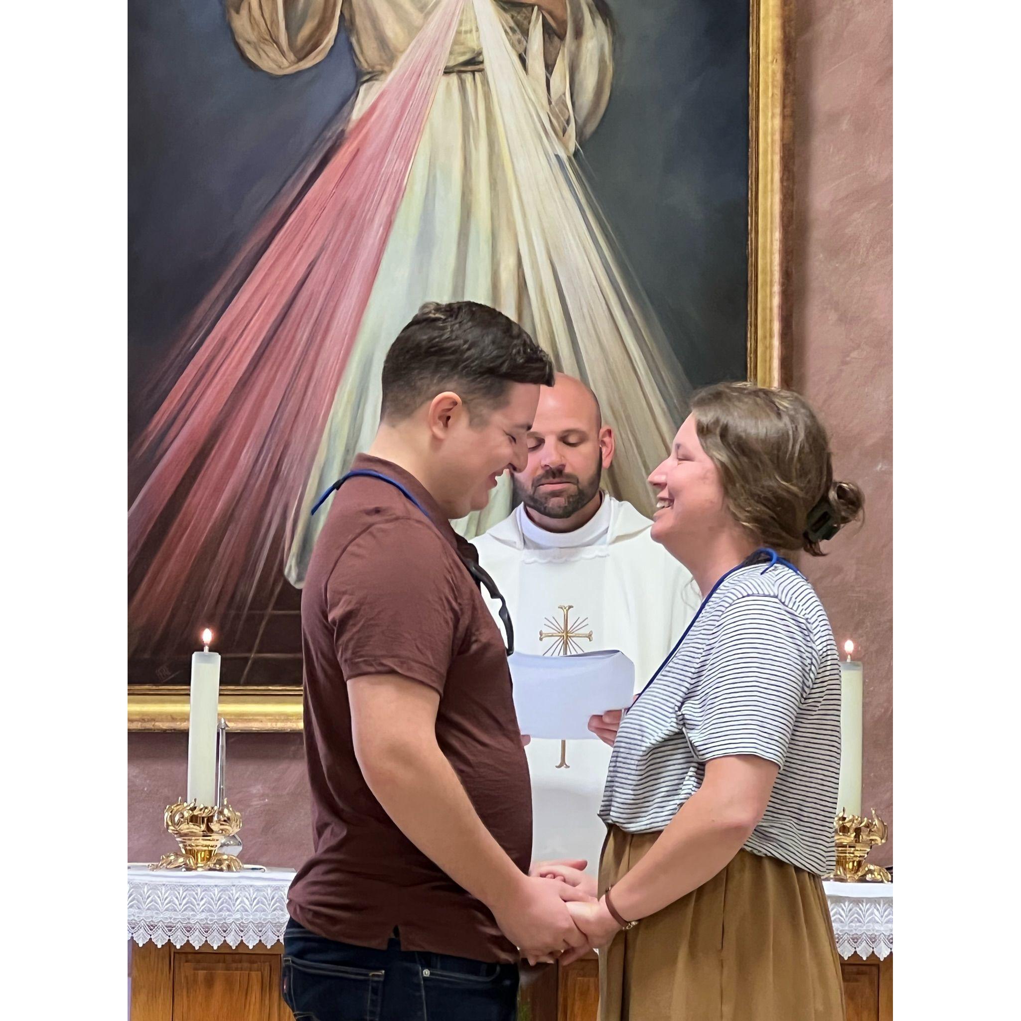 Getting our engagement blessed in Cana.