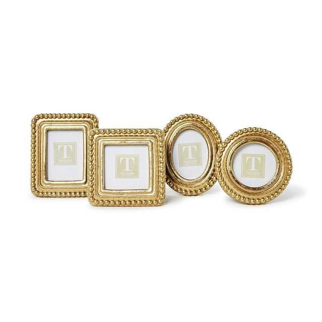Two's Company Beaded Texture Gold Photo Frames, Resin, Set of 4