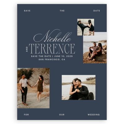 Grayed Navy, Blue Wedding Digital Save the Date - Solange Multiphoto
