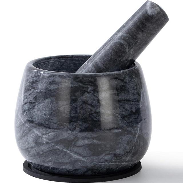Fasolahome Heavy Duty Mortar and Pestle, Natural Marble Mortar and Pestle Set, Spice Herb Grinder Make Fresh Guacamole, Salsa, Pesto, Stone Grinder Bowl, 1.5 Cup