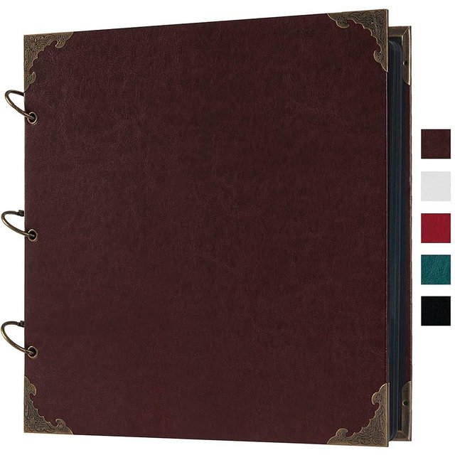 Potricher 10 x 10 Inch Brown Leather Hardcover Scrapbook Album with 80 Pages