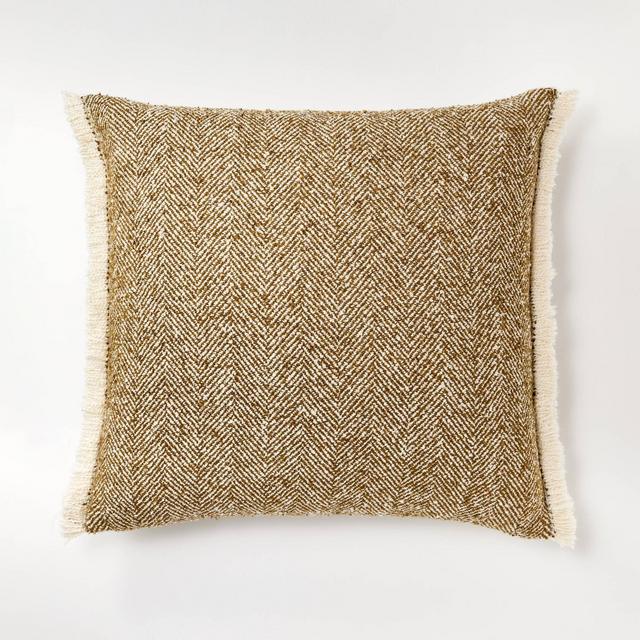 Oversized Herringbone with Frayed Edges Square Throw Pillow Brown/Cream - Threshold™ designed with Studio McGee