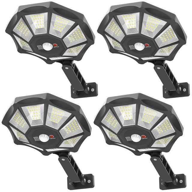OKPRO Solar Lights Outdoor, 168LED 6500K Flood Light Dusk to Dawn, 8 Sides Solar Outdoor Lights with Motion Sensor, IP66 Waterproof Solar Street Lights Outdoor for Yard, Pools(4 Pack)