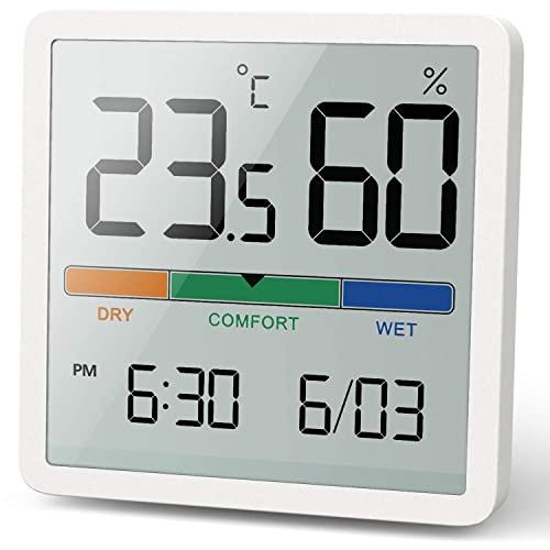 NOKLEAD Hygrometer Indoor Thermometer, Desktop Digital Thermometer with Temperature and Humidity Monitor, Accurate Humidity Gauge Room Thermometer with Clock for Home Garage Greenhouse Wine Cellar