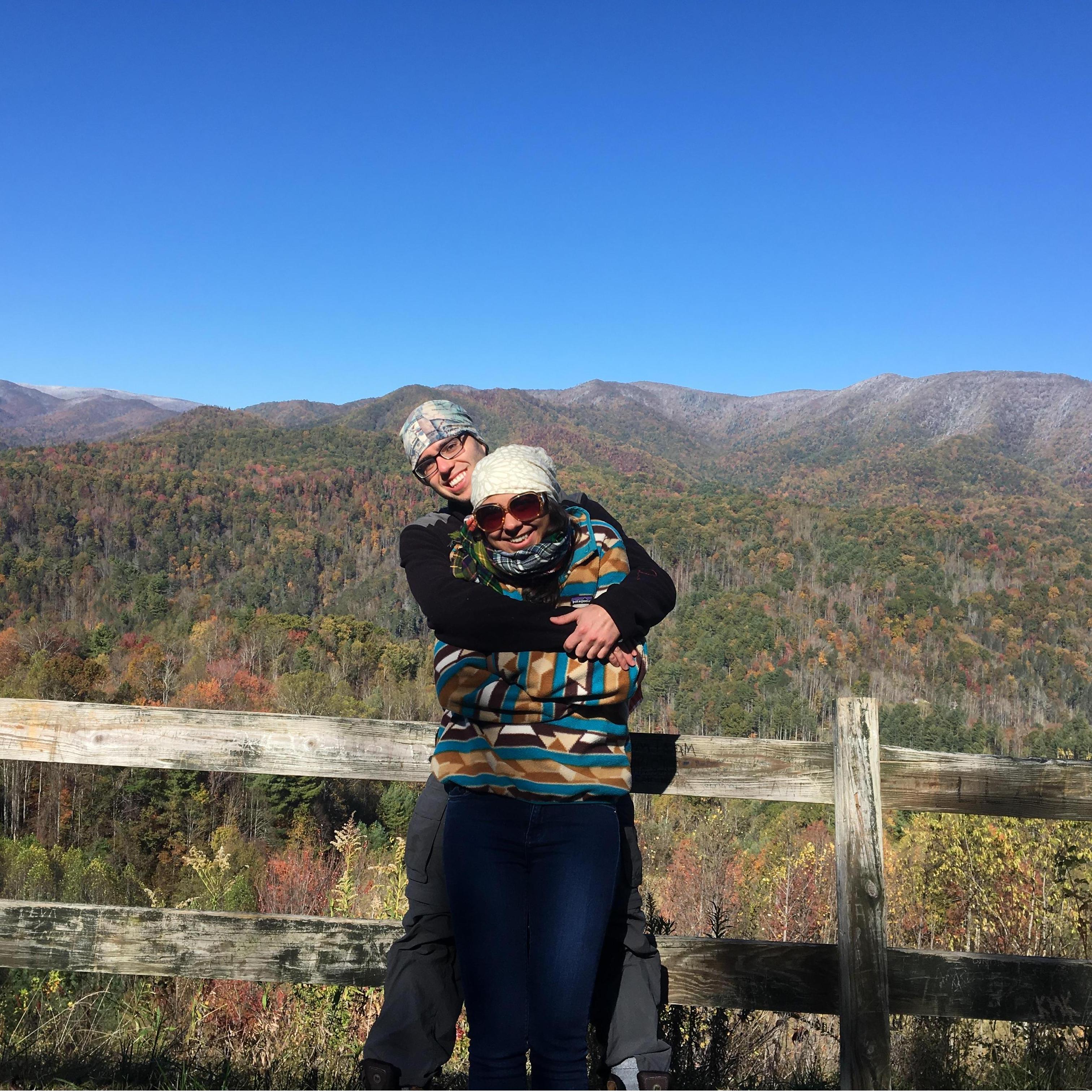 One of our favorite activities- camping! Here we are in the Smoky Mountains after a chilly night camping in the snow.