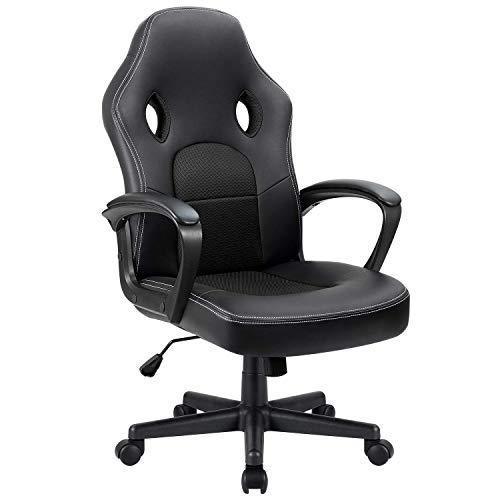 Furmax Office Chair Desk Leather Gaming Chair, High Back Ergonomic Adjustable Racing Chair,Task Swivel Executive Computer Chair Headrest and Lumbar Support (Black)