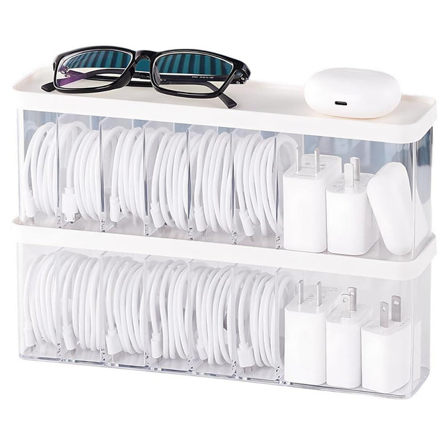 Nkocvew Charger Cable Cord Storage Organizer Box - 2 Pack With Lid - Easy Storage Without Cable Ties