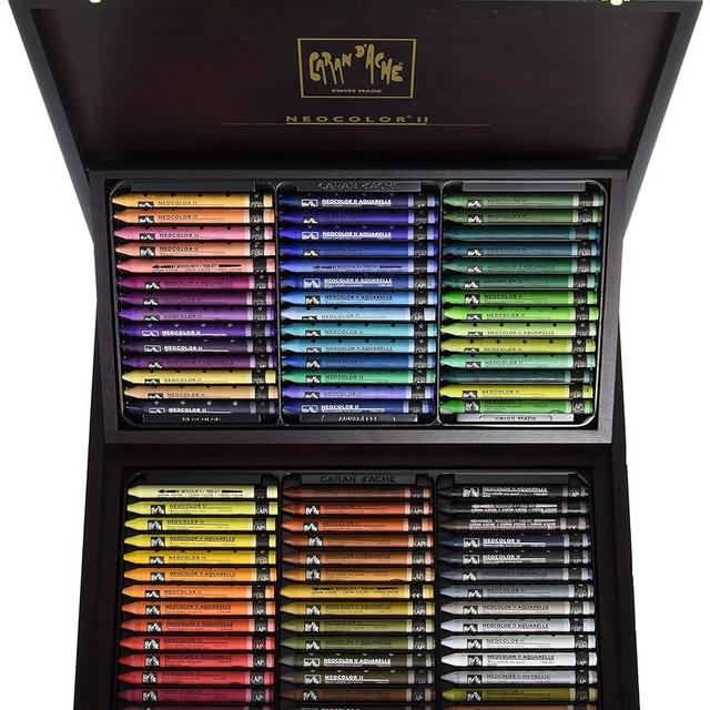 Caran d'Ache Neocolor II Water-Soluble Pastels, Wooden Gift Box - 84 Colors
