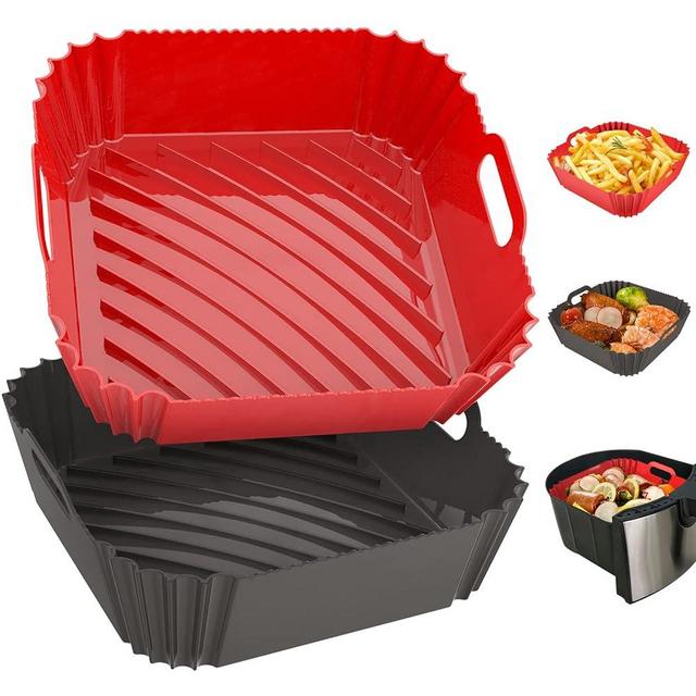 2 Pack Silicone Air Fryer Liners Reusable, Seropy 8.6 Inch Airfryer Liners 4-7 QT Square Air Fryer Liners Silicone Pot Oven Liner Baking Tray, Air Fryer Basket Mat Silicone Bowl Air Fryer Accessories