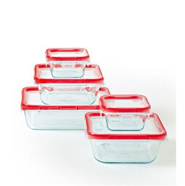 Pyrex 10pc FreshLock Glass Storage Set: Heat & Break-Resistant, Microwave & Dishwasher Safe, Glass Containers with Lids