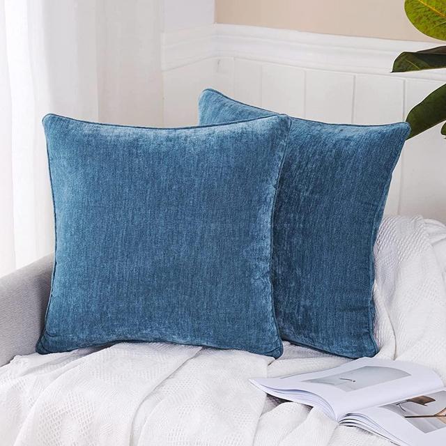 HPUK Pack of 2 Throw Pillow Covers Cashmere Decorative Square Pillowcases, Solid Cushion Covers for Sofa Couch Bedroom Office, 18 x 18 inch, Blue