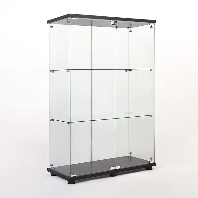 Zipzop Modern 49'' Contemporary 3-Shelf Case Glass Display Cabinet in Clear with 2 Doors, Curio Cabinet Collection Display Case, Floor Standing Bookshelf for Living Room Bedroom Home Office