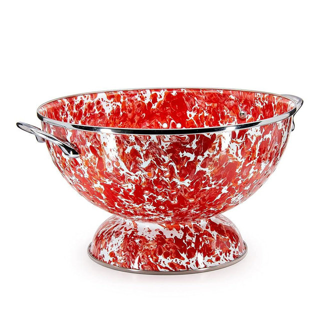 Golden Rabbit Enamelware Large Colander, 5 quart, Sunset